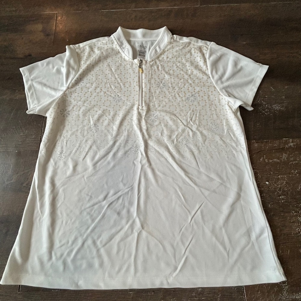 IZOD Performance Cool FX Womens XL White Quarter Zip Short Sleeve Golf Polo Top